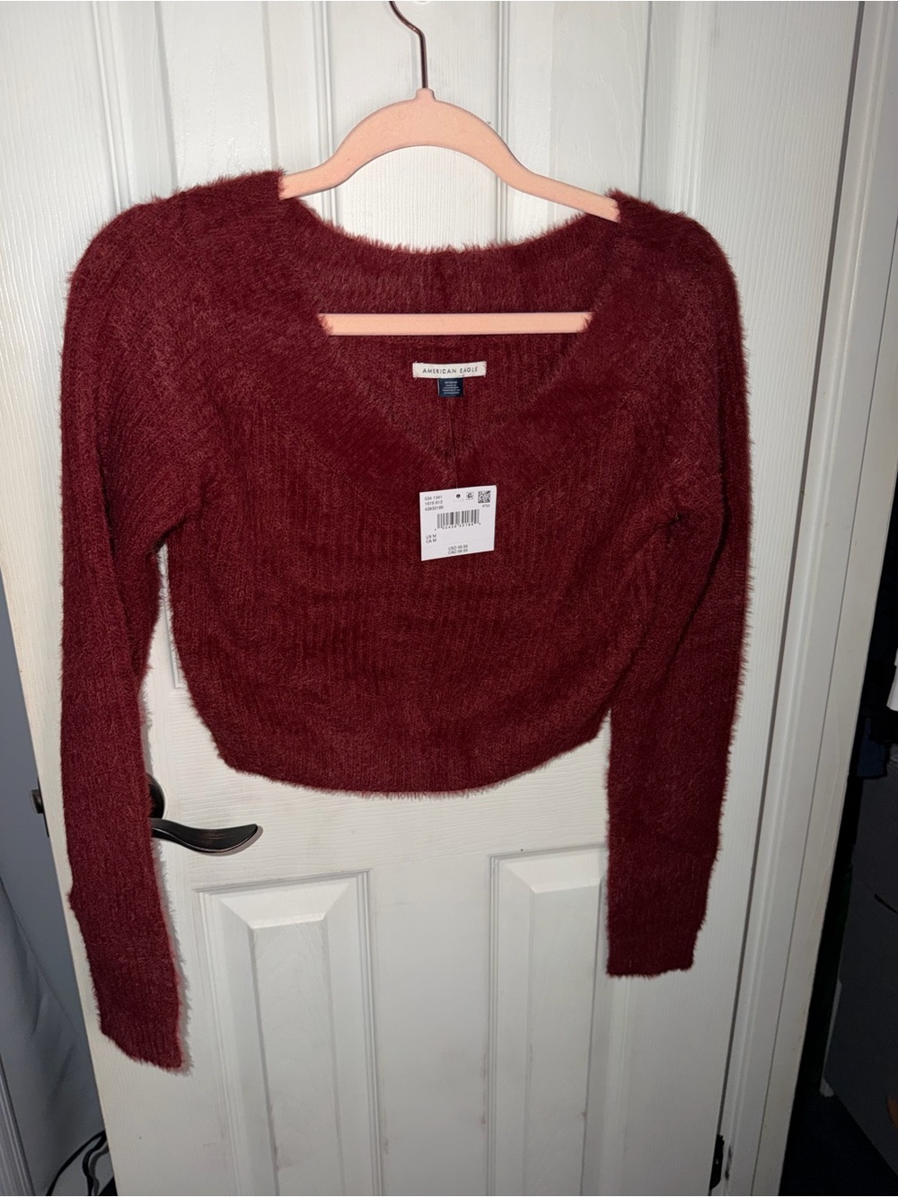 American Eagle Outfitters Fuzzy Scoop Neck Sweater in Deep Wine